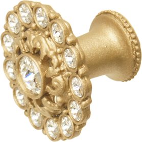 Cache Caché large round knob with flared foot with Swarovski Clear Crystals in Soft Gold. 1203B-27C