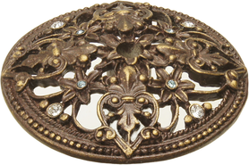 Juliane Grace large round back plate Clear & Aquamarine Swarovski crystals in Antique Brass. 155-3