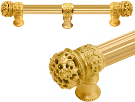 Juliane Grace 6'' cc with 5/8'' reeded center long pull & center brace small finial in Gilded Mercury. 5615R-8