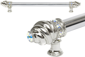 Caché 12'' cc with 5/8'' smooth center long pull with 16 rivoli Swarovski Aurore Boreale Crystals 5672-24AB