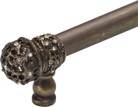 Juliane Grace 18'' cc with 5/8'' smooth center long pull & center brace small finial with clear Swarovski crystals in Antique Brass. 5708-3C