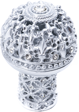 Versailles 7615-24C Platinum large round knob Fleur De Lys open basket decorative column foot w/ Swarovski Crystals 7615-24C