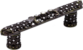 Versailles 7635-3C Antique Brass 4'' cc small pull Fleur De Lys w/ Swarovski Crystals and decorative column feet 7635-3C