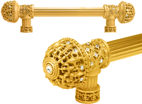 Versailles 7646R-8CAB Gilded Mercury Fleur De Lys 6'' cc long pull large finial w/ Swarovski Crystals w/ 5/8'' reeded center 7646R-8CAB