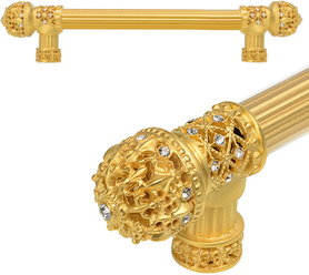 Versailles 7654R-8C Gilded Mercury Fleur De Lys 9'' cc long pull small finial w/ Swarovski Crystals w/ 5/8'' reeded center 7654R-8C