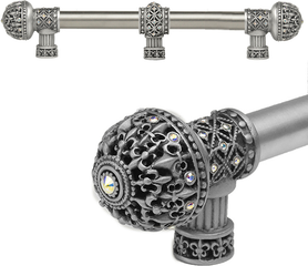 Versailles 7661-11AB Satin Fleur De Lys 9'' cc long pull large finial w/ Swarovski Crystals w/ 5/8'' smooth center w/ center brace 7661-11AB