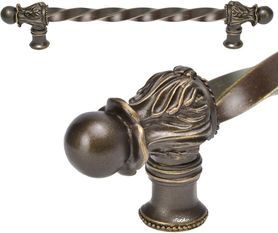 Acanthus 9'' cc with 3/8'' twist bar long pull Romanesque style in Antique Brass. 822-3