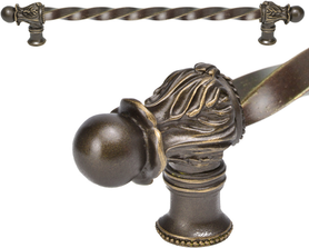 Acanthus 12'' cc with 3/8'' twist bar long pull Romanesque style in Antique Brass. 823-3