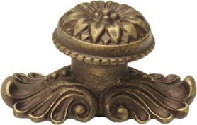 Acanthus large knob with flared foot Rosette style with medium backplate in Antique Brass. 830842-3