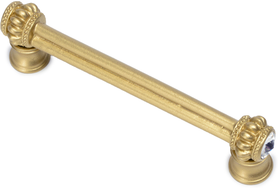 Caché double 4'' cc pull with flared foot with 2 rivoli Swarovski Clear Crystals in Soft Gold. 862B-27C