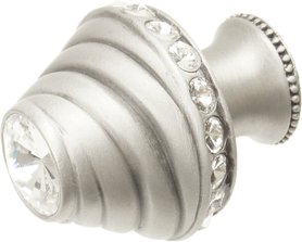 Cache Caché medium round knob with flared foot with 19 rivoli Swarovski Clear Crystals in Satin. 864B-11C