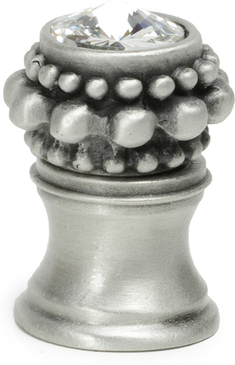 Caché small round knob with flared foot with a rivoli Swarovski Clear Crystal in Satin. 865B-11C