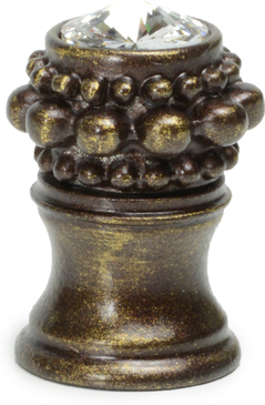 Caché small round knob with flared foot with a rivoli Swarovski Clear Crystal in Antique Brass. 865B-3C