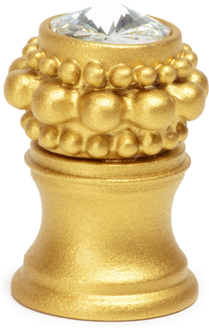Caché small round knob with flared foot with a rivoli Swarovski Clear Crystal in Gilded Mercury. 865B-8C