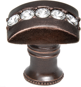 Caché rectangle knob with flared foot with center of 5 rivoli Swarovski Clear Crystals 872B-22C