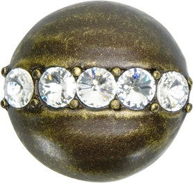 Cache Caché round knob with flared foot with center of 5 rivoli Swarovski Clear Crystals in Antique Brass. 874B-3C
