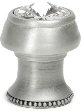 Caché round knob with flared foot with an rivoli Swarovski Clear Crystals in Satin. 877B-11C