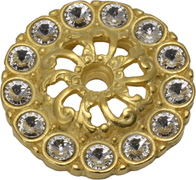 Caché medium escutcheon with 13 rivoli Swarovski Aurore Boreale Crystals in Gilded Mercury. 882-8C