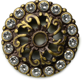 Caché small round escutcheon with 16 Swarovski Clear Crystals in Antique Brass. 884-3C