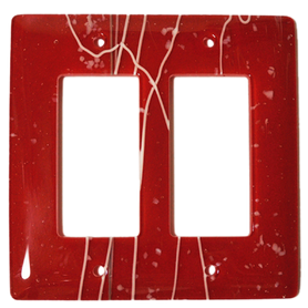 White MG, Red 2 Gang Switchplate Double Duplex Outlet Plate Configuration