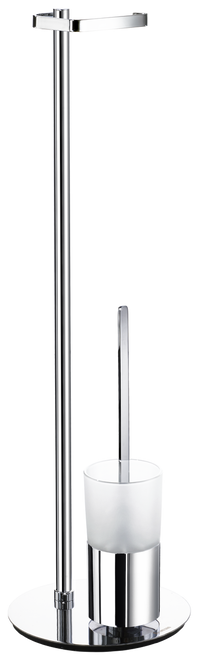 Outline Toilet Roll Holder freestanding/toilet Brush frosted Glass Container In Polished Chrome / Frosted Glass FK312  in Polished Chrome