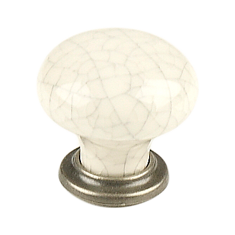 Knob, 1-3/8-Inch Diameter, Satin Nickel/Cream Crackle Antique Pewter/Grey Crackle Finish