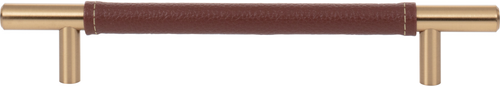 Zanzibar Brown Leather Pull 6 5/16'' cc Warm Brass 281-OW-WB