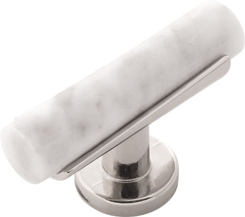 Firenze Collection T-Knob 2-1/2'' x 1'' White Marble with Polished Nickel Finish B077041MW-14
