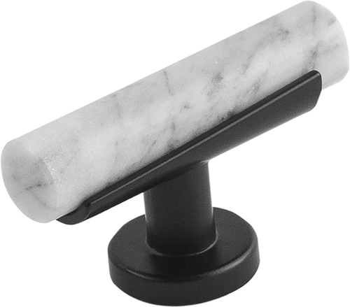 Firenze Collection T-Knob 2-1/2'' x 1'' White Marble with Matte Black Finish B077041MW-MB