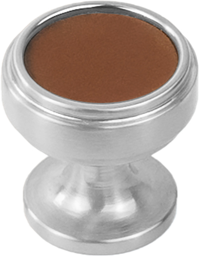 Reserve Collection Knob 1-1/4'' diam Satin Nickel with Brown Leather Finish B077977LRSN