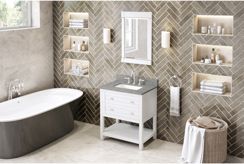 Astoria 30'' White Vanity, Steel Grey Cultured Marble Vanity Top, undermount rectangle bowl VKITAST30WHSGR