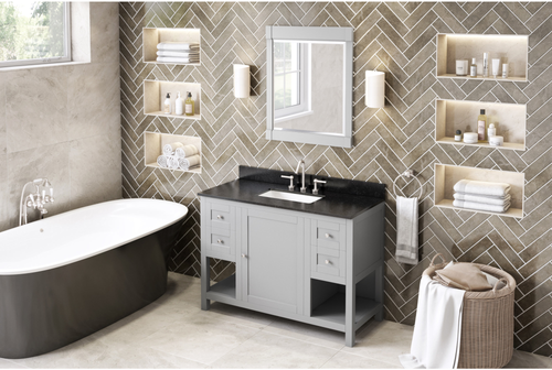 Astoria 48'' Grey Vanity, Black Granite Vanity Top, undermount rectangle bowl VKITAST48GRBGR