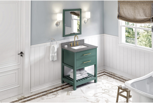Wavecrest 30'' Forest Green Vanity, Boulder Cultured Marble Vanity Top, undermount rectangle bowl VKITWAV30GNBOR