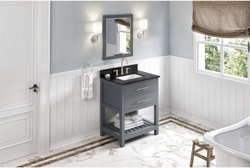 Wavecrest 30'' Grey Vanity, Black Granite Vanity Top, undermount rectangle bowl VKITWAV30GRBGR