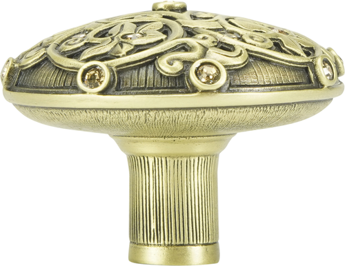 Knob, Decorated With Swarovski® Lt. Colorado Topaz Crystal, Burnish Brass 7907BB
