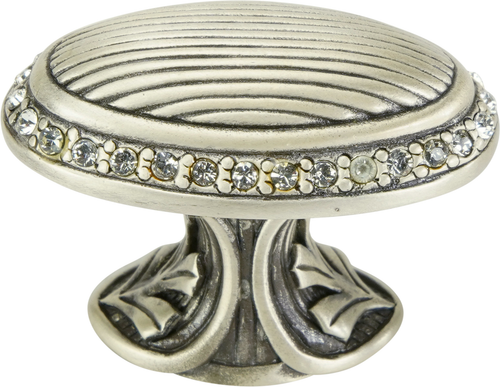 Edgar Berebi Cambridge Oval Knob Decorated With Clear Swarovski Crystals In Matte Silver Plate 8560MS