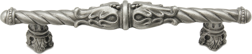 Acanthus 4'' cc pull Romanesque style with column base in Satin. 1049-11