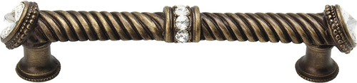 Caché 5'' cc large pull with end & center 7 rivoli Swarovski Clear Crystals in Antique Brass. 1200-3C
