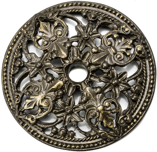 Juliane Grace large round back plate with florets in Antique Brass. 136-3