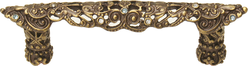 Juliane Grace 3'' cc pull with Clear & Aquamarine Swarovski crystals in Antique Brass. 147-3