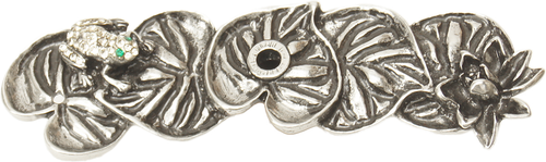 In The Garden Carpe Diem Chalice Lily pad & frog medium elongated back plate made w/ Swarovski Crystals 2582-9C