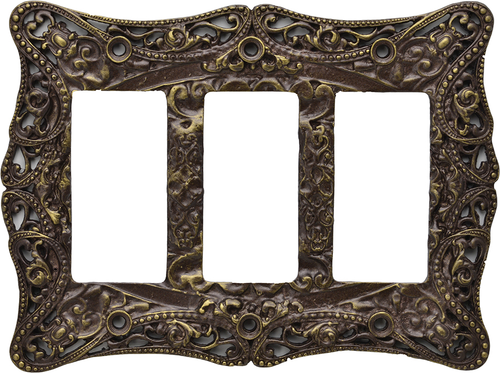 Acanthus Carpe Diem 5005-3 Antique Brass triple rocker/GFI switchplate 5005-3