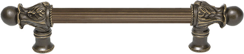 Acanthus 6'' cc with 5/8'' reeded center long pull Romanesque style in Antique Brass. 5550R-3
