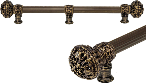 Juliane Grace 18'' cc with 5/8'' reeded center long pull & center brace large finial in Antique Brass. 5608R-3