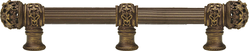 Juliane Grace 9'' cc with 5/8'' reeded center long pull & center brace small finial in Antique Brass. 5616R-3