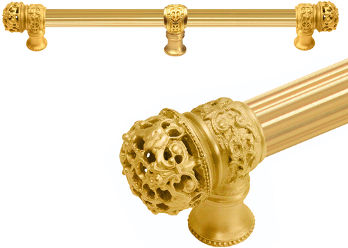 Juliane Grace 18'' cc with 5/8'' reeded center long pull & center brace small finial in Gilded Mercury. 5618R-8