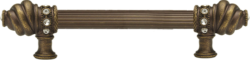Caché 6'' cc with 5/8'' reeded center long pull with 16 rivoli Swarovski Clear Crystals in Antique Brass. 5670R-3C