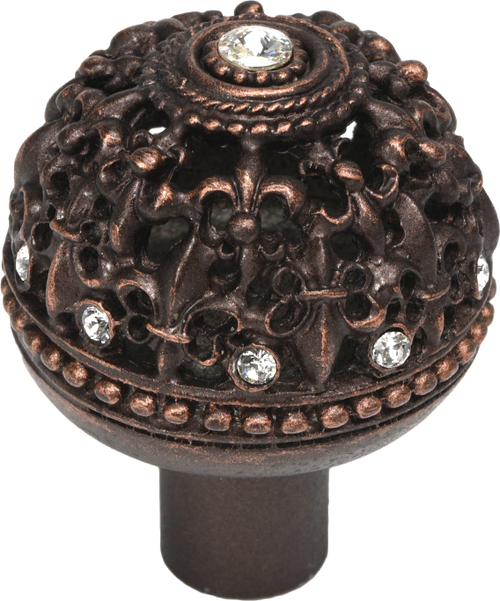 Versailles 7612-22C Oil Rub Bronze large round knob Fleur De Lys open basket w/ Swarovski Crystals 7612-22C