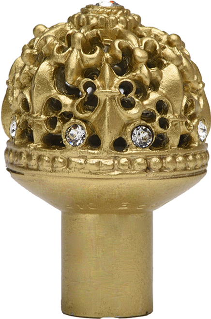 Versailles 7613-27C Soft Gold medium round knob Fleur De Lys open basket w/ Swarovski Crystals 7613-27C