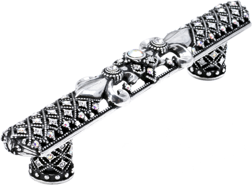 Versailles 7638-9CAB Chalice 5'' cc large pull Fleur De Lys w/ Swarovski Crystals and decorative column feet 7638-9CAB